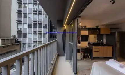 Apartamento studio mobiliado 23m², 01 dormitório e 01 banheiro.  condomínio com portaria 24hrs, lobby com concierge, hall social, bicicletário