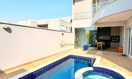 Sobrado à venda, 3 suítes, planejados, piscina, ar, escritório, Condomínio Maria Dulce, Indaiatuba.