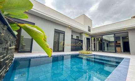 Casa térrea nova à venda, 3 suítes, planejados, escritório, piscina, Condomínio Evidências, Indaiatuba.