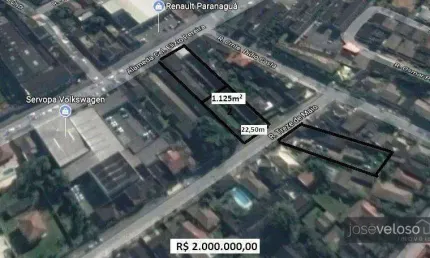 1 lote com 1.125m² Totais com excelente potencial construtivo atrás da Servopa Volkswagen Paranaguá, á venda – J. Veloso Imóveis