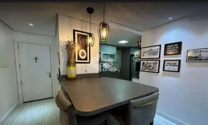 Apartamento semimobiliado, 2 dormitórios,  sala estar jantar com sacada integrada, cozinha planejada , churrasqueira, vaga de estacionamento