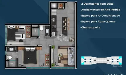 Apartamento 02 quartos/dormitórios, 01 vaga/box no condomínio Livin' Resort House!