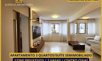 Apartamento semimobiliado  3 quartos/suíte | 133m² |  2 vagas , centro de itajaí/sc