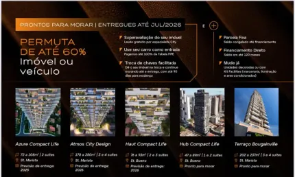 A City Construtora e Incorporadora aceita seu Imóvel em permuta, até 60% do valor do  Apto Novo.