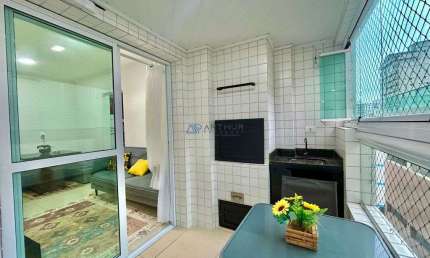 Apartamento à venda em Praia Grande - varanda gourmet, mobiliado a 300m da praia