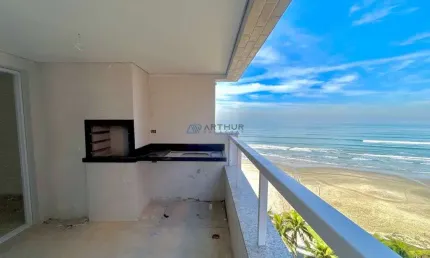 Apartamento à venda em praia grande frente mar, 2 dorms e churrasqueira a carvão