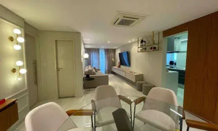 Apartamento alto padrão com 3 suítes, 164m2, mobiliado na Tupi em Praia Grande SP.