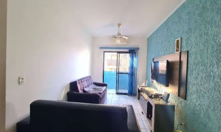 Apto de 1 dormitório com sacada, mobiliado, 1 vaga, 48m², na aviação em praia grande sp.