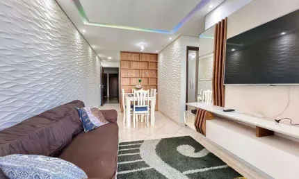 Apto de 2 dorm(s), sendo 2 suítes, mobiliado,  com varanda e vista mar na tupi em praia grande sp.