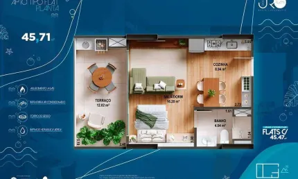 Apartamento à venda em praia grande, tupi, com 1 quarto, 45,71m²