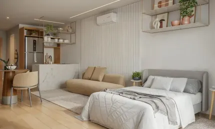 Lindo studio de 34 m2 na Prudente de Morais com lazer e piscina