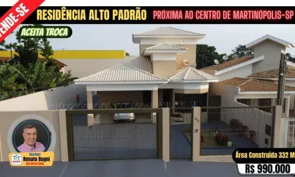 Casa para Venda em Martinópolis, Residencial Tardim I, 3 dormitórios, 1 suíte, 3 banheiros, 2 vagas