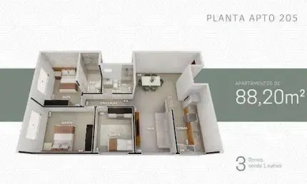 Apartamento com 3 quartos à venda na Vila dos Técnicos, Timóteo 