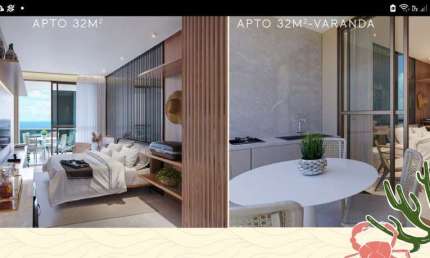 Flat com 01 quarto, 32,13 m² à venda no Ed. Beach Class Solare em Muro Alto-Ipojuca.