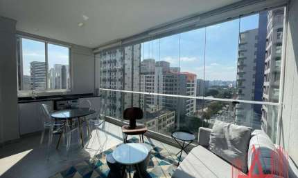 Apartamento Stúdio MOBILIADO para Locação com 1 dormitório, 1 vaga de garagem, com 45 m² - Moema
