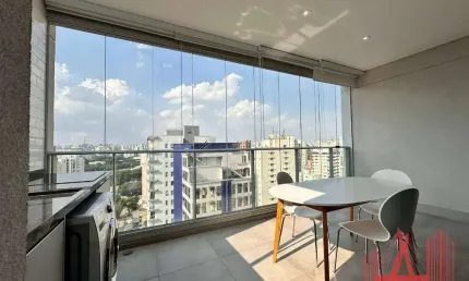 Apartamento stúdio mobiliado para locação com 1 dormitório, 1 vaga de garagem, com 45 m² - moema