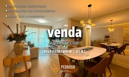 Lindo apartamento reformado a venda de 83m² com 3 quartos e andar alto em nova parnamirim