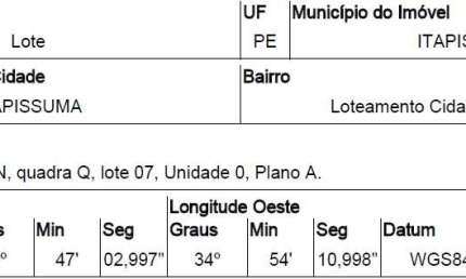 Oportunidade Única em ITAPISSUMA - PE | Tipo: Terreno | Negociação: Venda Direta Online  | Situação: Imóvel