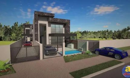 GUARATUBA - SOBRADO COM PISCINA, próx. do mar, Vila Eliana, 3 quartos, sendo 1 suíte, sala, copa, cozinha, 1 BWC social, churrasq, estac. p 2 carros.