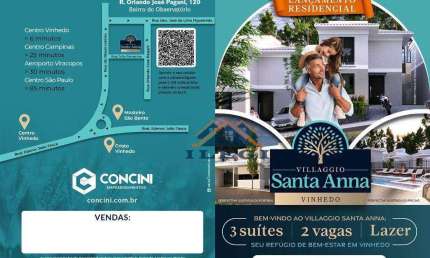 LANÇAMENTO EM VINHEDO.  Condomínio Villagio Santa Anna.