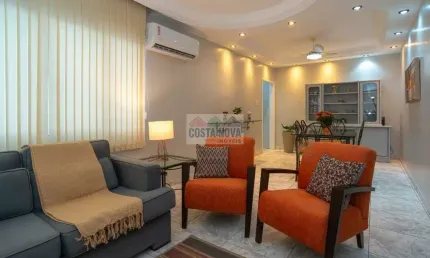 Apto mobiliado com 2 dormitórios de 80m², 1 vaga , quadra da praia , proximo do canal 2 e gonzaga