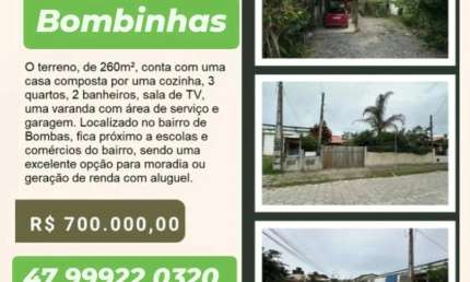 Casa 3 quartos em terreno de 260m² Bombas -  Bombinhas