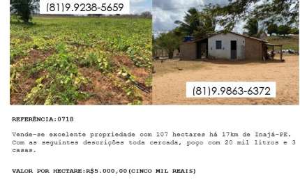 Excelente propriedade com 107 hectares localizada a 17 km de Inajá-PE.