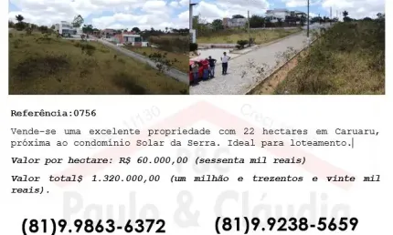 Vende-se excelente propriedade com 22 hectares em caruaru