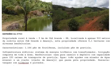 Chácara / sítio à venda na Vila Santa Luzia, Zona Rural, Chã Grande