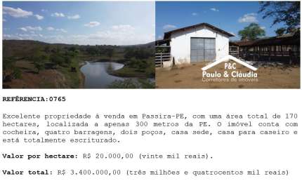 Fazenda à venda na Rua da Matriz, Zona Rural, Passira