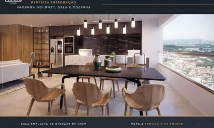 Apartamento com120m², 4 dormitórios, sendo 4 suítes, varanda gourmet integrada com sala e cozinha, lavabo, e 2 vagas de garagem.