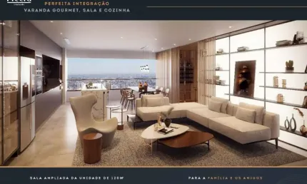 Apartamento com 85 m², com sala estendida, com 2 dormitórios, sendo 2 suítes, varanda gourmet integrada com sala e cozinha, lavabo, e 1 vaga de