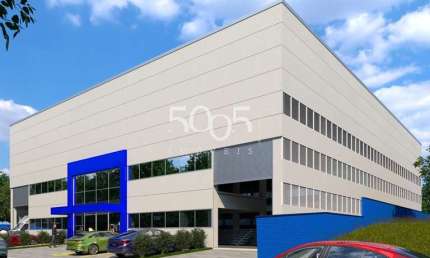 Galpão industrial em construção para locação, entrega em janeiro de 2025, com 1.300m² de área construída e 2.000m² de área total.