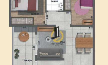 Apartamento à venda no Condomínio Único Santo André - 42m² - 2 dormitórios - 1 banheiro - cozinha - varanda - 1 vaga
