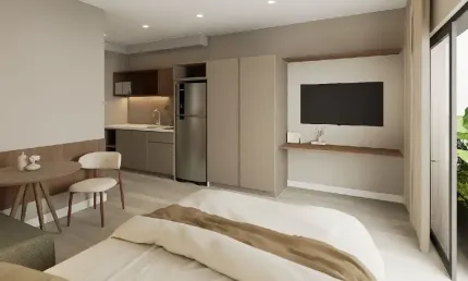 Studio mobiliado de 27m² à venda em Moema – Stay Moema by Helbor