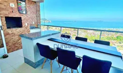 Belíssimo apartamento, com ótima localização na Praia da Enseada e vista para o mar.