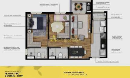 Apartamento à venda 2 Quartos, 1 Suite, 1 Vaga, 58.45M², Jardim Esplanada, São José dos Campos - SP