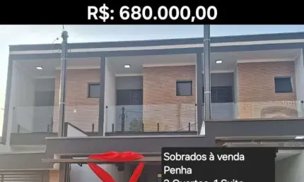 Sobrado Frontal na Penha - 2 Unidades, Acabamento de Primeira e Proximo ao Metro!