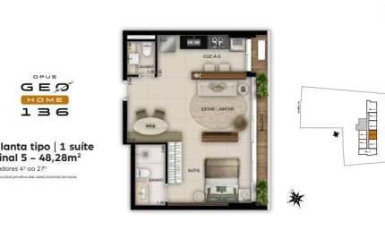 Ágio OPUS GEO HOME 136 Apartamento com 1 Quarto(s) e 2 banheiro(s) à Venda, 48.28 por R$ 601.038,8 no setor Setor Marista AD9269