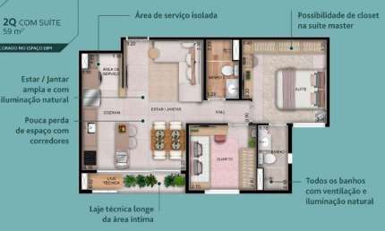 Ágio Wish 37 - 2 Quartos 1 Suite Apartamento com 2 Quarto(s) e 1 banheiro(s) à Venda, 58.65 por R$ 615.000 no setor Setor Bueno FL23551
