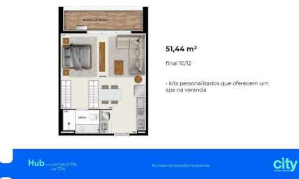 Studio - Hub Compact Life Flat com 1 Quarto(s) e 1 banheiro(s) à Venda, 51.4 por R$ 694.500 no setor Setor Bueno FL23612