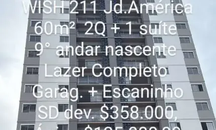 Ágio wish jd. américa apartamento com 2 quarto(s) e 2 banheiro(s) à venda, 60 por r$ 483.000 no setor jardim américa st27886