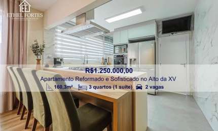Apartamento 160m² Reformado e Sofisticado, 3 Quartos, 2 vagas, ambientes integrados, no Alto da XV