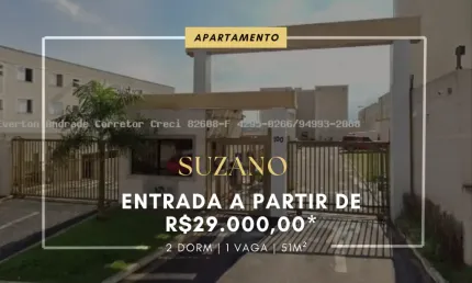 APARTAMENTO À VENDA EM SUZANO ENTRADA DE 29.000,00- PARQUE RESIDENCIAL CASA BRANCA