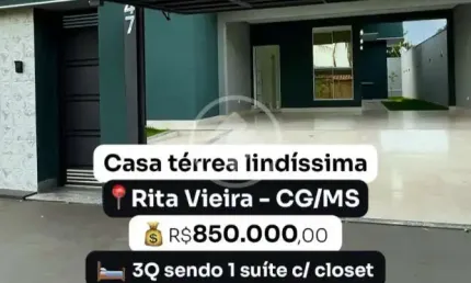 Casa térrea finíssima no rita vieira, em campo grande - ms codigo: 97980