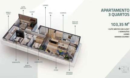 Apartamento à venda no Iconic com 3 quartos e 103m²
