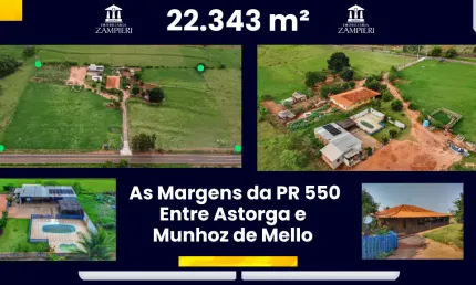 Linda Chácara de 22.343 m² em Iguaraçu, na PR 550 a 35 minutos de Maringá.