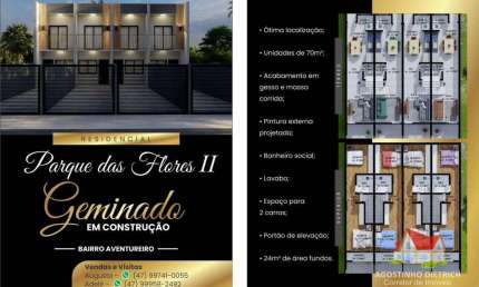 Sobrados Geminados C/02 Quartos + 02 Vagas de Garagem + Espaco aos Fundos No Bairro Aventureiro!