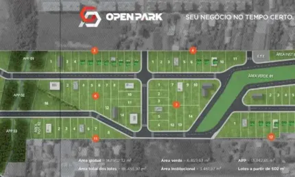 Lote de 627,05 m² à Venda no Firenze Open Park R$ 753 mil Entrada R$ 112.950,00 mil + 72x de R$ 11.135,11.