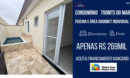 CONDOMÍNIO COM PISCINA INDIVIDUAL APENAS 269MIL